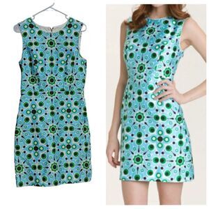 Kate Spade Size 10 Blue & Green Mariam Silk & Cotton Blend Sheath Mod Dress